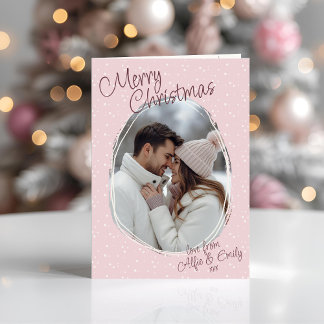Romantisk Rosa Doodle Photo God jul Folkad Helgkort
