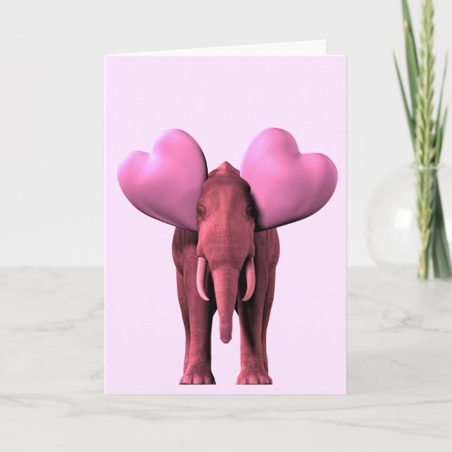 Romantisk rosa elefant helgkort (Framsida)