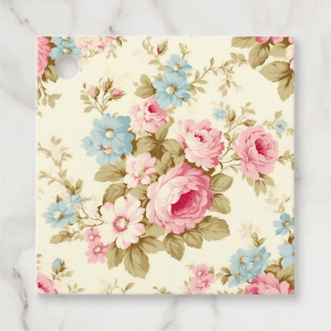 Romantisk Rosa English Ro on Blek Gult Gåvor Etiketter (Framsida)