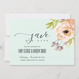 ROMANTISK ROSA FERSKEN RODNAD LILA BLÅ FLORAL SPARA DATUMET