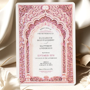 Romantisk Rosa Filigree Indian Bröllop Ornate Inbjudningar