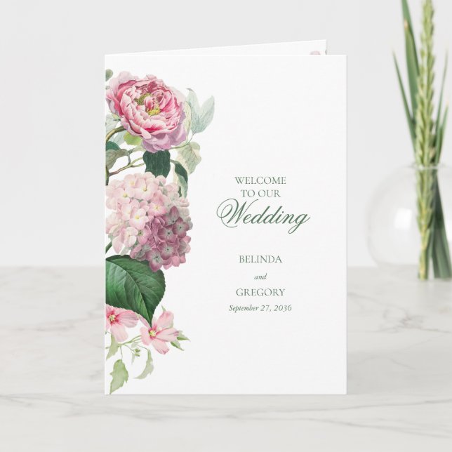 Romantisk Rosa Flowers Bröllop serviceorder Program (Framsida)