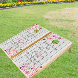 Romantisk Rosa Flowers Light Grått Wood look