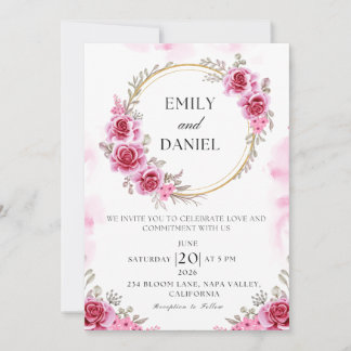 Romantisk Rosa Folded Wedding-inbjudan Inbjudningar