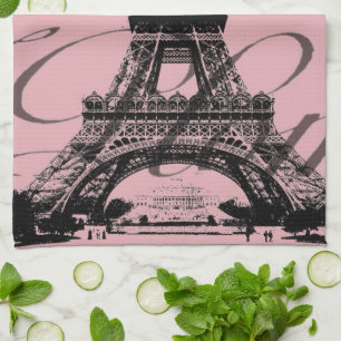 romantisk rosa fransk vintage paris eiffel torn kökshandduk