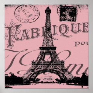 romantisk rosa fransk vintage paris eiffel torn poster