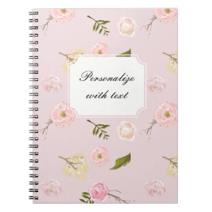 Romantisk Rosa Garden Watercolor Blommigt Anteckningsbok