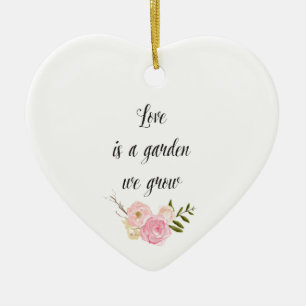 Romantisk Rosa Garden Watercolor Blommigt Julgransprydnad Keramik