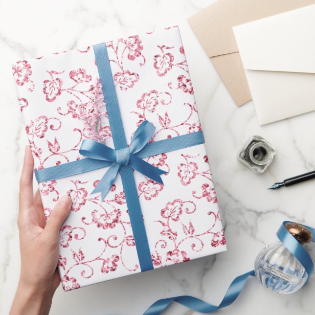 Romantisk Rosa Glitter Blommigt Presentpapper (Gifting)