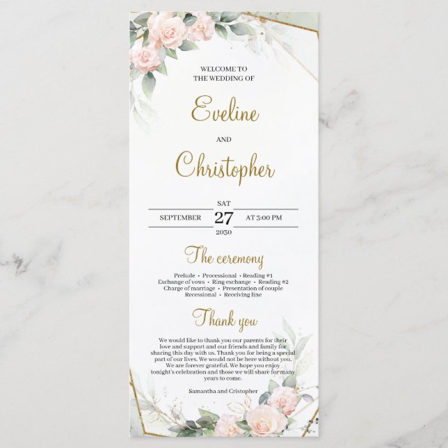 Romantisk  Rosa Greenery Foliage Guld Ram Program (Framsida)