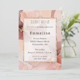 Romantisk Rosa Guld Blommigt Birthday Inbjudningar