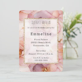 Romantisk Rosa Guld Blommigt Birthday Inbjudningar