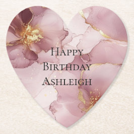 Romantisk  Rosa Guld Blommigt Birthday Underlägg Papper