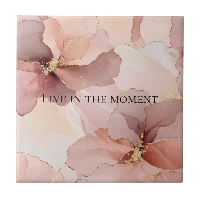 Romantisk  Rosa Guld Blommigt Kakelplatta (Framsidan)