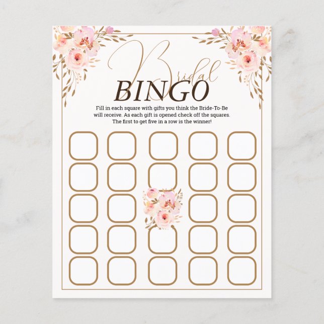 Romantisk Rosa & Guld Blommigt Möhippa Bingo Game (Baksida)