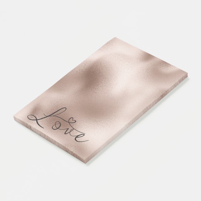 Romantisk Rosa Guld Kärlek Hjärtan Bröllop Post-it Block (Vinklad)
