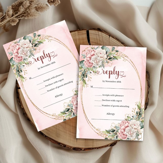 Romantisk Rosa Guld Ros Blommig Bröllop RSVP-kort OSA Kort (Romantic Rose Gold Blush Floral Wedding RSVP Card

)