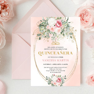 Romantisk Rosa Guld Ros Blush Quinceañera Inbjudan