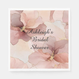 Romantisk rosa guldblommig bröllopsdusch pappersservett