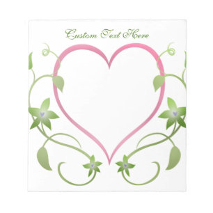 Romantisk Rosa Heart Grönt Vines Elegant bröllop Anteckningsblock