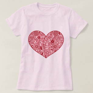 Romantisk Rosa Heart of Flowers Valentine Day T Shirt