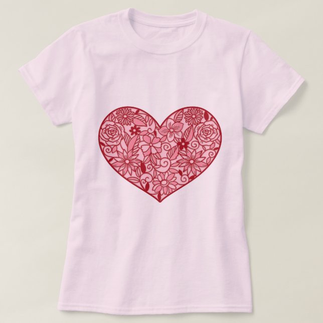 Romantisk Rosa Heart of Flowers Valentine Day T Shirt (Design framsida)