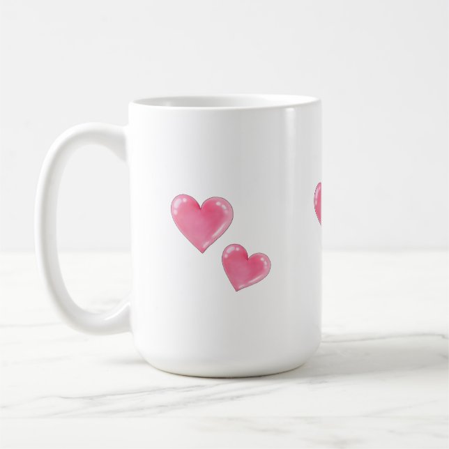 Romantisk Rosa Hearts design - centrerat ljus Burk Kaffemugg (Vänster)