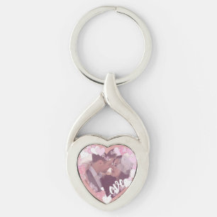 Romantisk Rosa Hearts Kärlek Anpassningsbar Photo Twisted Heart Silverfärgad Nyckelring