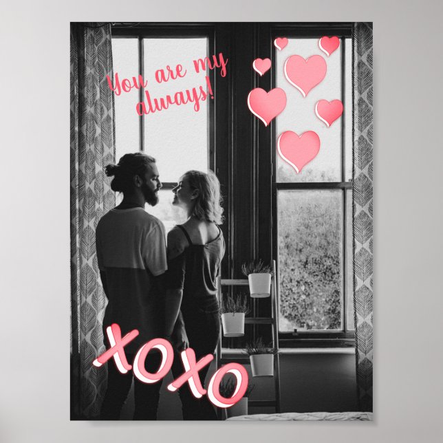 Romantisk Rosa Hearts XOXO Photo Valentine Poster (Framsidan)
