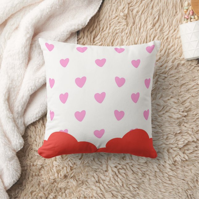 Romantisk Rosa Hjärtan Dekorativ Kuddcover Pillow Kudde (Filt)