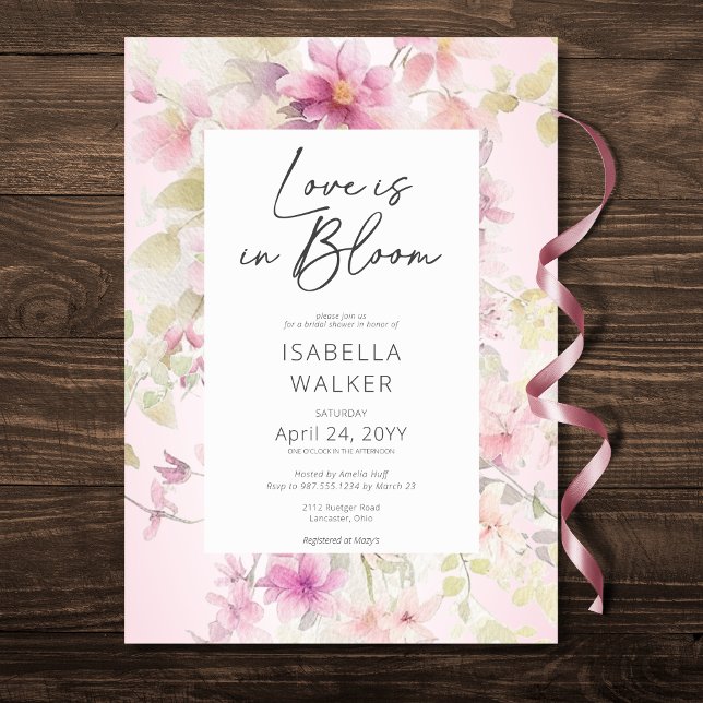 Romantisk Rosa Kärlek in Bloom Blommigt Möhippa Inbjudningar (Romantic Pink Love In Bloom Floral Bridal Shower Invitation)