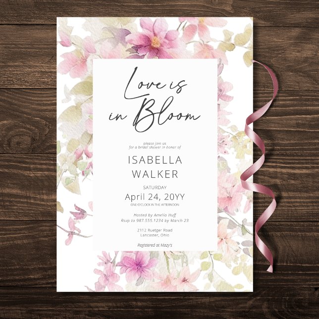 Romantisk Rosa Kärlek in Bloom Blommigt Möhippa Inbjudningar (Romantic Pink Love In Bloom Floral Bridal Shower Invitation)