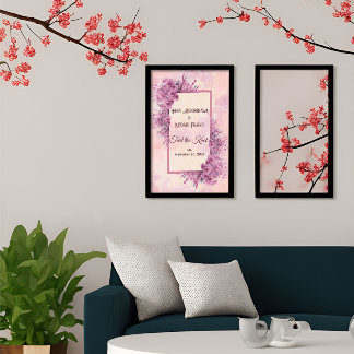 Romantisk Rosa Körsbärsblommas Förlovnings Porträt Poster