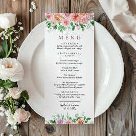 Romantisk Rosa & Lila blommor Bröllop Menu Meny