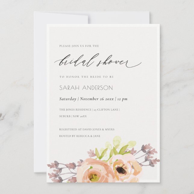 ROMANTISK ROSA, LILA, BLUE BLOMMIGT MÖHIPPA INBJUDNINGAR (Framsida)