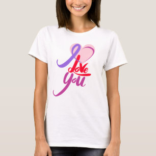 Romantisk Rosa Lila Heart Valentindagen T Shirt