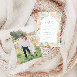 Romantisk Rosa Mint Teal Blommigt Boho Spara datum Inbjudningar