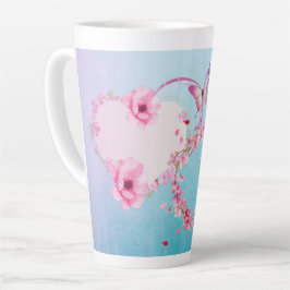 Romantisk Rosa och blå Blommigt Large Latte Mugg