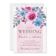 Romantisk Rosa och blå vattenfärg Blommigt Bröllop