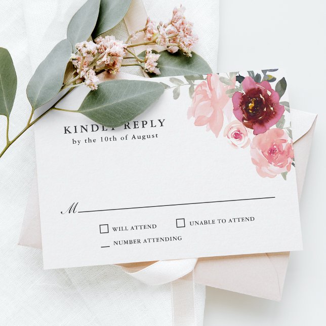 Romantisk Rosa och burgundisk Bröllop OSA Kort (Skapare uppladdad)