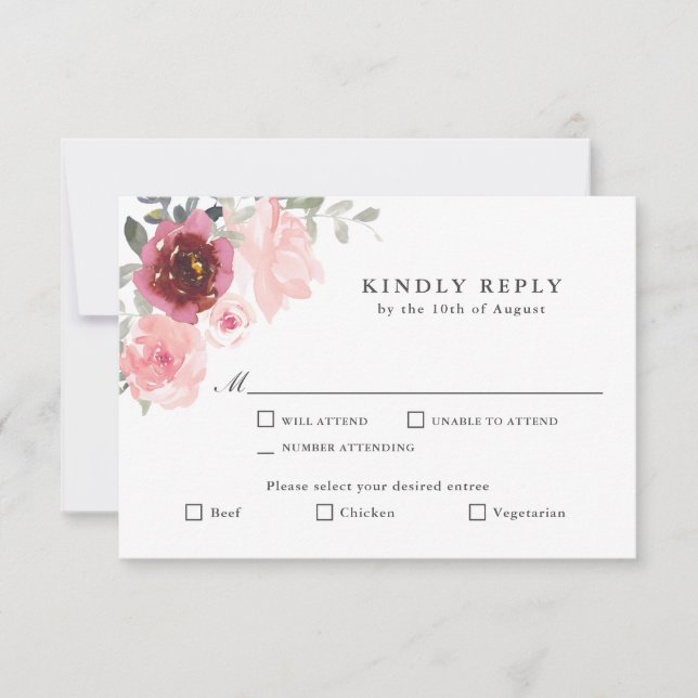 Romantisk Rosa och burgundisk OSA med Entree Kort (Framsida)