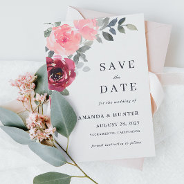 Romantisk Rosa och Burgundy-Blommigt Spara datum Inbjudningar