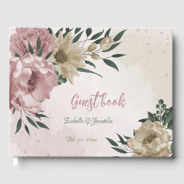 romantisk rosa och champagneblommor bröllop gästböcker