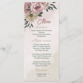 romantisk rosa och champagneblommor bröllop meny