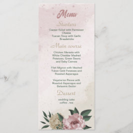 romantisk rosa och champagneblommor bröllop meny