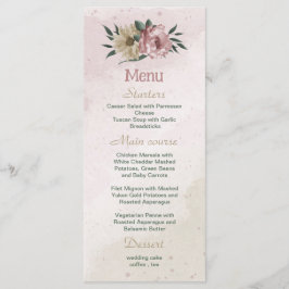 romantisk rosa och champagneblommor bröllop meny