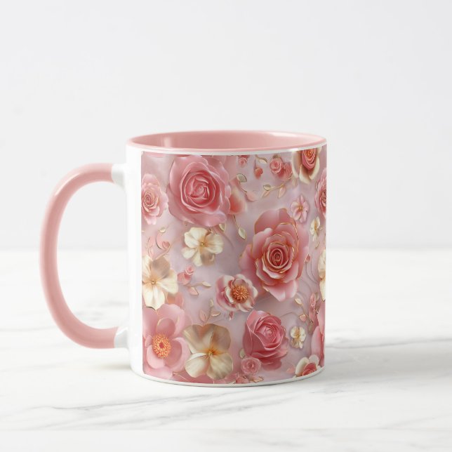 Romantisk Rosa och Cream Ro Mönster Mugg (Vänster)