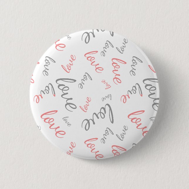 Romantisk Rosa och Grå Kärlek Skript Cursive Knapp (Framsida)