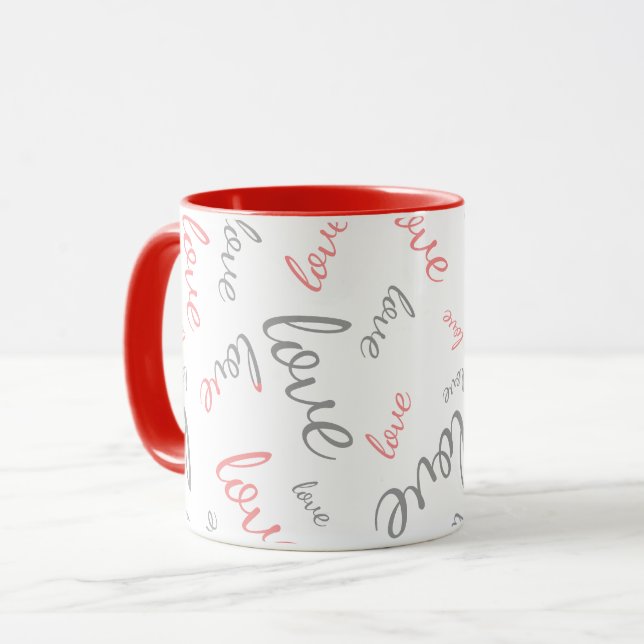 Romantisk rosa och grå kärlek Skript Cursive Mugg (Framsida vänster)