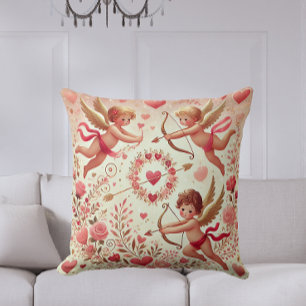Romantisk Rosa och Guld Cupid Valentindagen Kudde